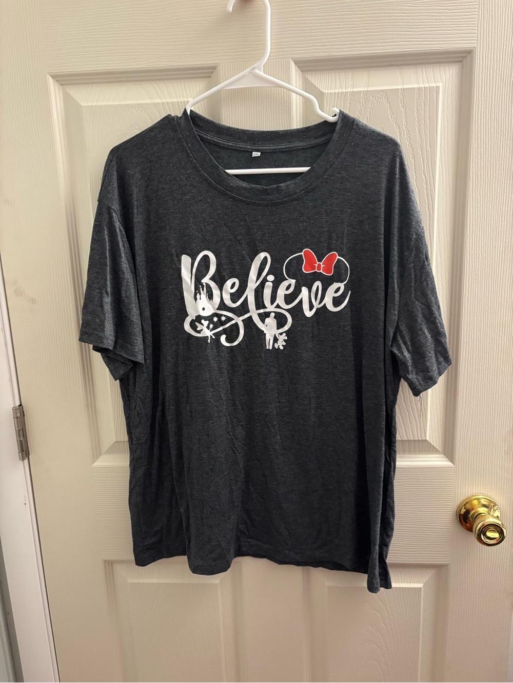 Believe Graphic Womens Tee - Charcoal with Red Accent 2X